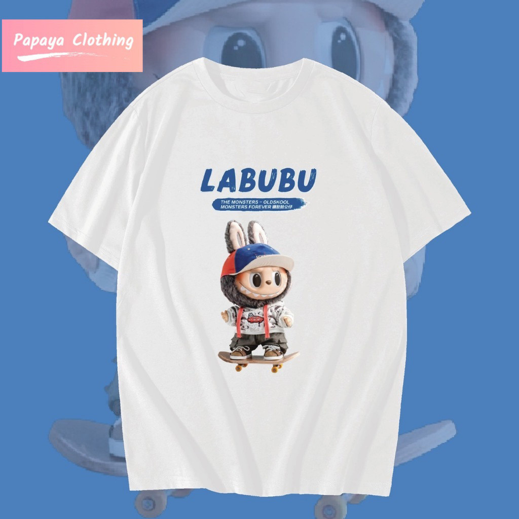Papaya เสื้อยืดโอเวอร์ไซส์ เสื้อยืดเกาหลี ผ้าคอตตอน100% เสื้อยืด ลาบูบู้ Labubu Pop Mart WS0139