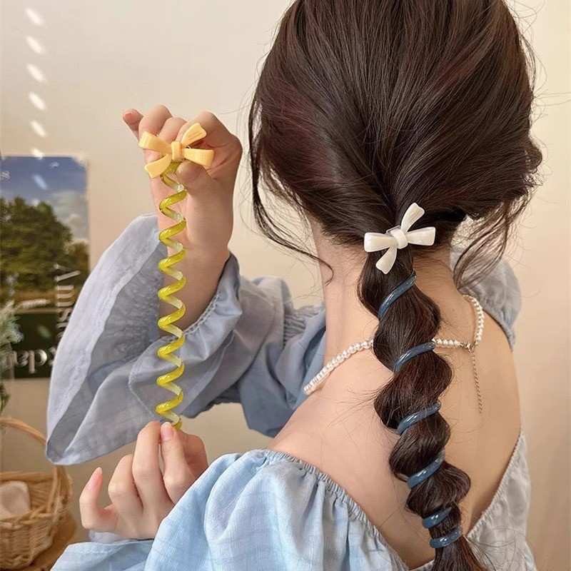 1 ชิ ้ นกรดอะซิติกหวานสาวยืดหยุ ่ น Bowknot เกลียวเชือกผมผูกหัวใจพลาสติกยางผมหางม ้ า