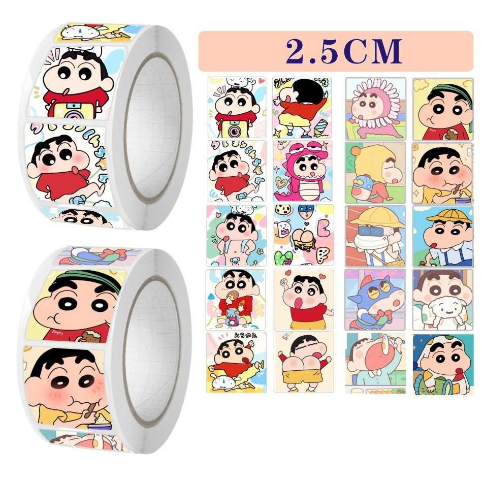 500pcs/roll Crayon Shin-chan สติกเกอร ์ การ ์ ตูนฉลากสติกเกอร ์ ปิดผนึกเครื ่ องเขียนตกแต ่ ง