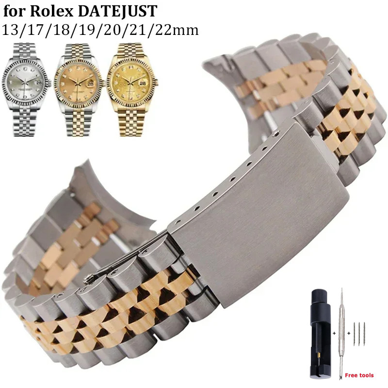 13 17 18 19 20 21 22 มม.สแตนเลสสตีล Arc ข้อศอกหรูหราสําหรับ Rolex DATEJUST Jubilee โลหะ Universal นาฬิกาสําหรับ Seiko สร้อยข้อมือเครื่องมือ