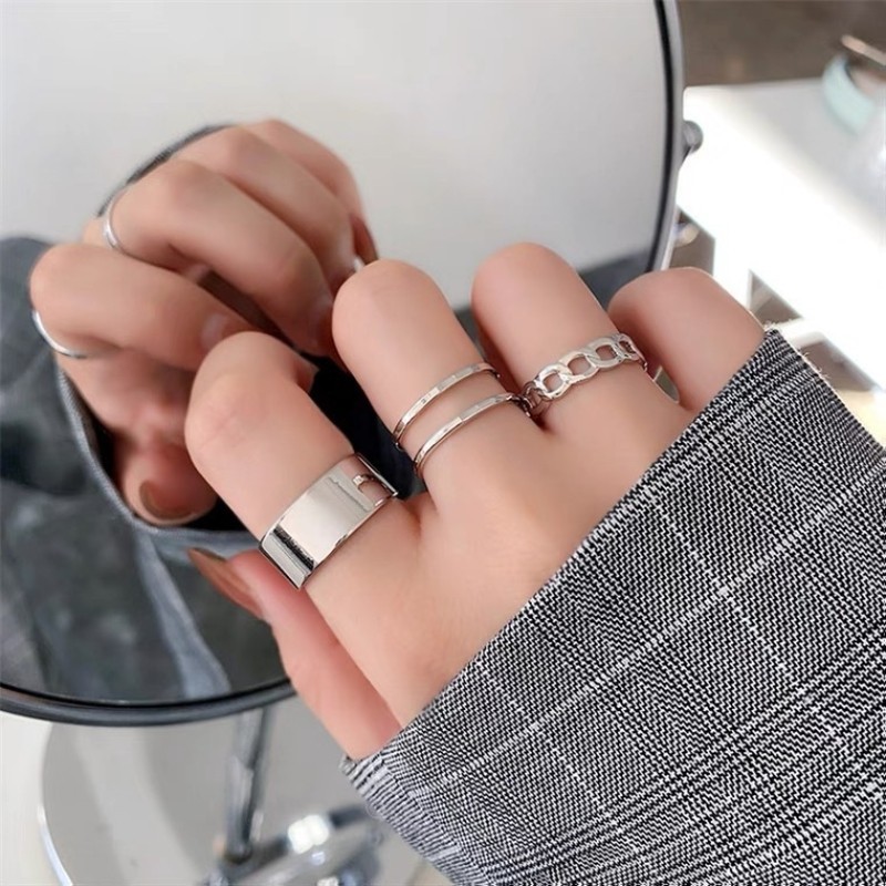 3pcs/set Retro Simple แหวน Hollowing out แหวนนิ ้ วปรับได ้ สําหรับผู ้ หญิงหญิง Vintage เครื ่ องประดับของขวัญ