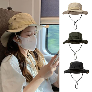 หมวกบักเก็ต เดินป่า ใส่ได้ทั้งผู้หญิงผู้ชาย ใส่ได้2ด้าน มีสายคล้ หมวกผ้าร่ม
