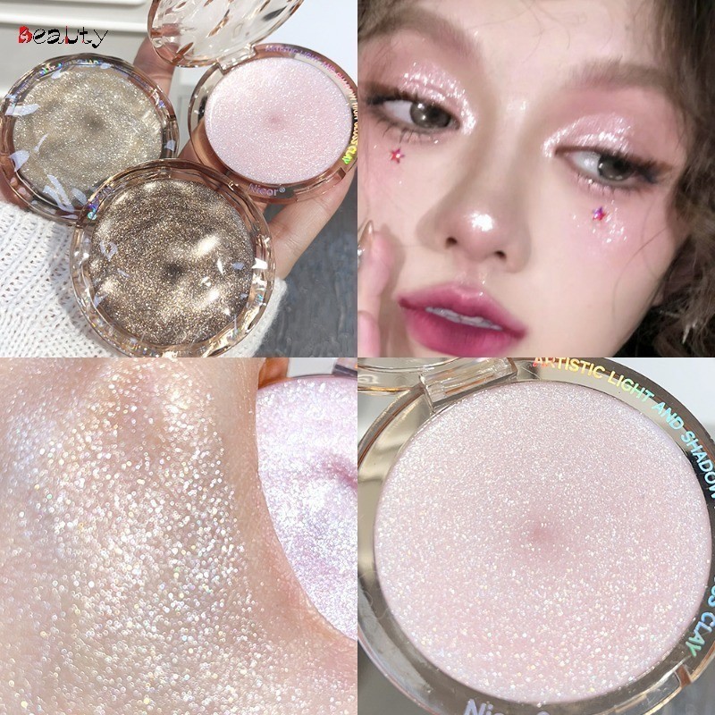 3 สีกันน ้ ํา Glitter Highlight Eyeshadow Palette มันฝรั ่ งบดเนื ้ อยาวนาน Shimmer Illuminator Brighten Face เครื ่ องสําอาง