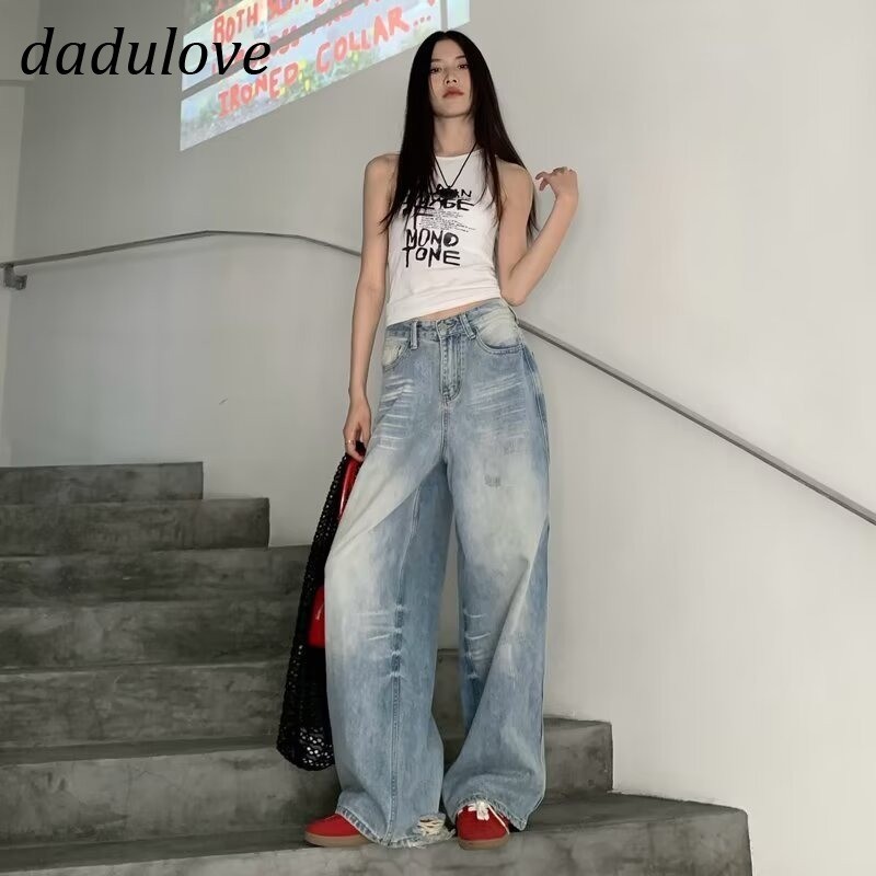 DaDulove New American INS High Street Retro Jeans Niche High Waist Loose Wide Leg Pants Large Size Trousers