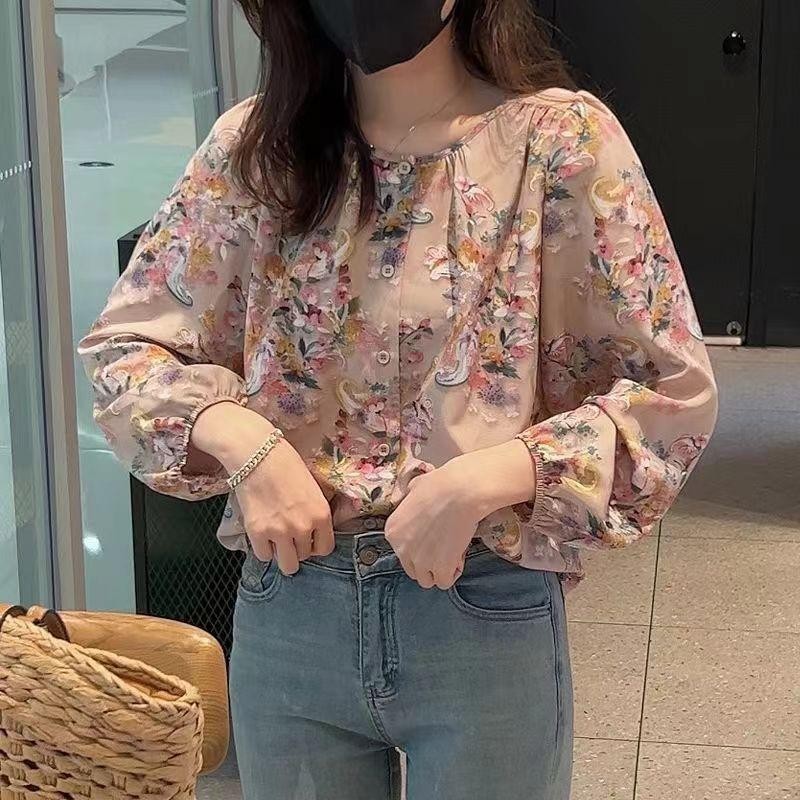 LuneGrace เสื้อเชิ้ดชีฟองแขนยาว ลายดอก เสื้อชีฟอง รูปที่ 3