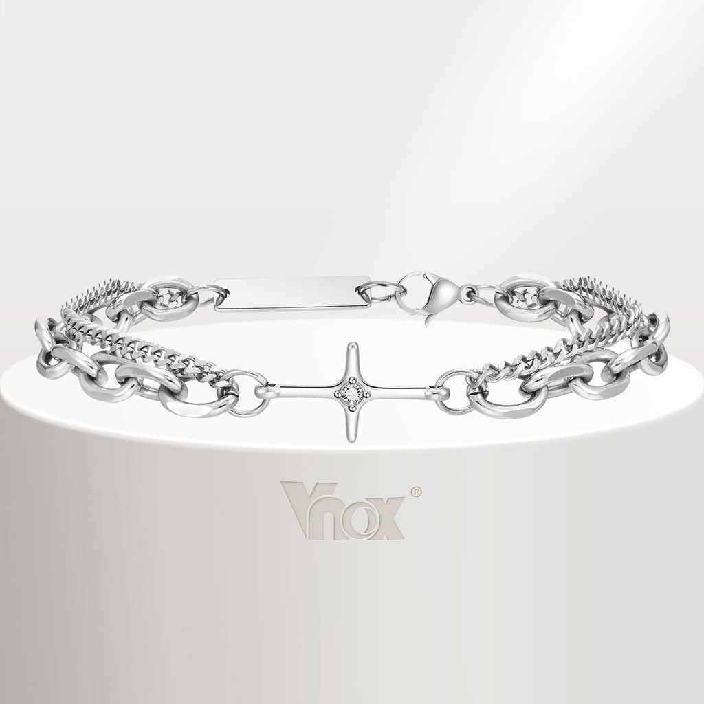 VNOX วีน็อกซ์ วินเทจสี่แฉกดาวข้ามสร้อยข้อมือสําหรับผู้ชายผู้หญิงแฟชั่นพรรคเครื่องประดับพังก์ฮิปฮอปกําไลข้อมือคู่จี้สร้อย