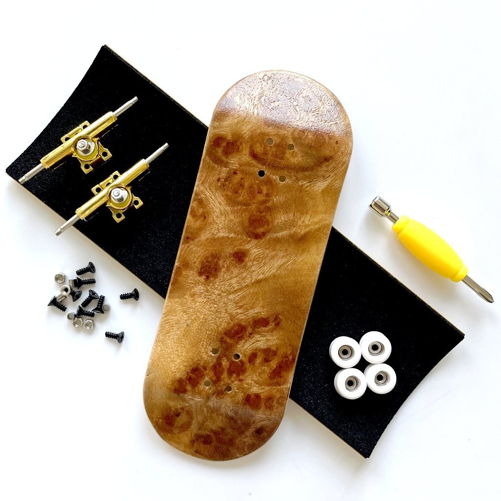 34mm Wooden Fingerboard Set with Double Axle Trucks Bearing Wheels for Finger Skateboard Toys