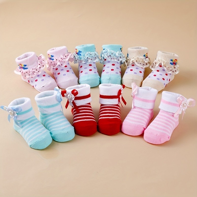 6 คู ่ ถุงเท ้ า Ruffle สีสันสดใสชุดเจ ้ าหญิงถุงเท ้ าเด ็ กผู ้ หญิงสําหรับทารกแรกเกิด/Baby/Toddler/สาวน ้ อย