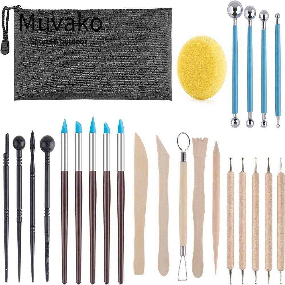 Muvako Sculpting Kit, หัวโลหะ , ด ้ ามไม ้ , และพลาสติก Wood, blue, สีน ้ ําตาล , สีเหลือง , สีดํา Polymer Clay Tools , เซรามิค Clay Air Dry Sculpting Kit อุปกรณ ์ เสริม
