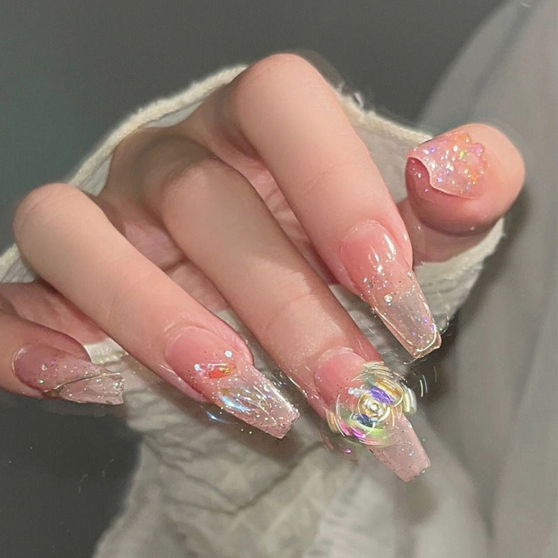 HANDMADEArtificial Nail Aurora หมุนผีเสื้อ Phototherapy Nails เล็บปลอม เล็บนํากลับมาใช้ใหม่และถอดได้