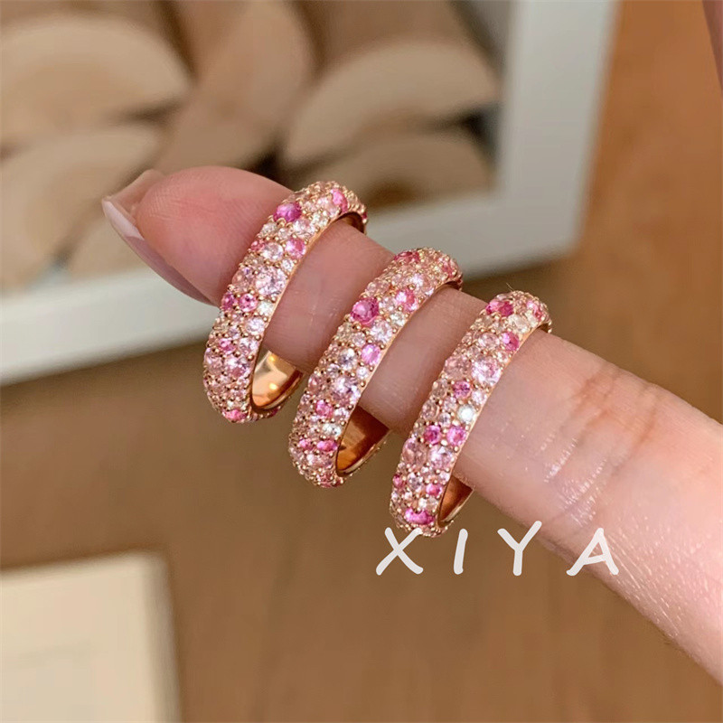 Xiya แหวนเพชรเต ็ มสีชมพูอารมณ ์ หวานแฟชั ่ นแหวนเพชรสีชมพูระดับไฮเอนด ์