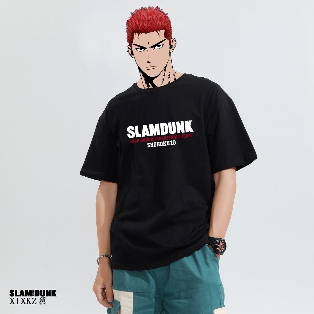 [100% Cotton] เสื้อยืด▲Slam Dunk เสื้อยืดผู้ชายแขนสั้นเสื้อบาสเก็ตบอลกีฬา Sakuragi Hanado S-5XL