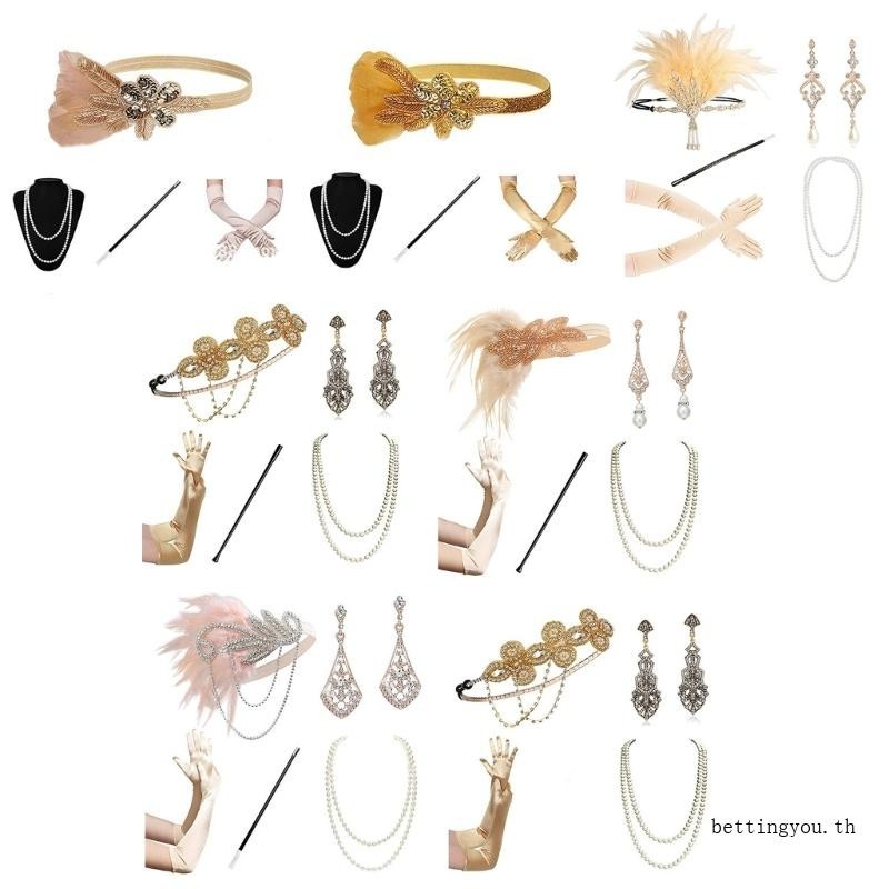 ♘ ♘ * 1920s Gatsby Accessories ชุดที ่ ยอดเยี ่ ยมสําหรับที ่ คาดผมแบบหนีบศีรษะแบบหนีบศีรษะของผู ้ หญิง
