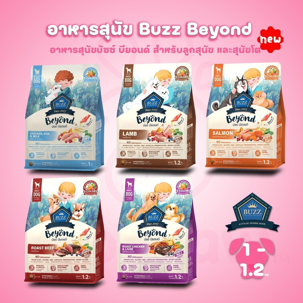 Buzz Beyond อาหารสุนัขบัซซ์ บียอนด์ ขนาด 1 - 1.2 กก.(1-1.2kg) Premium + Gluten Free NON GMO