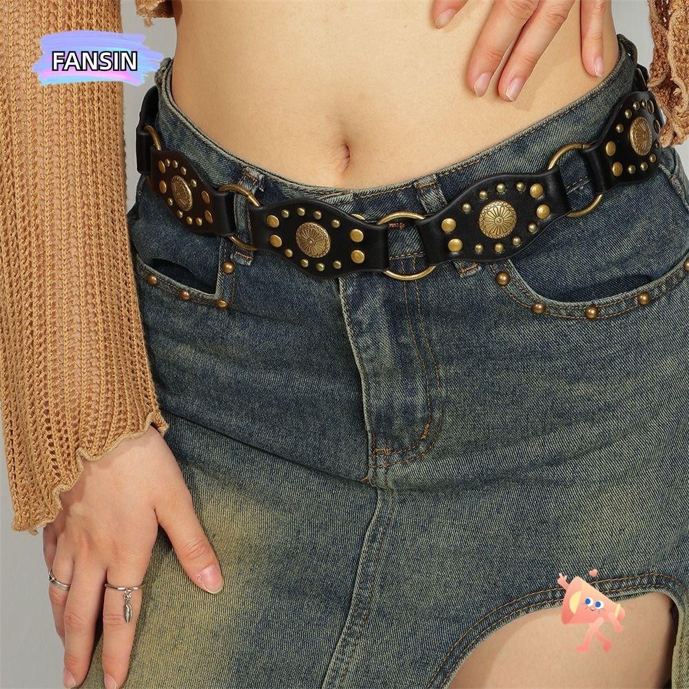 Fansin Disc Belt, Girls Lolita Punk Y2K Hollow Belt, Y2K Hollow Disc Belt Western Style Metal Buckle