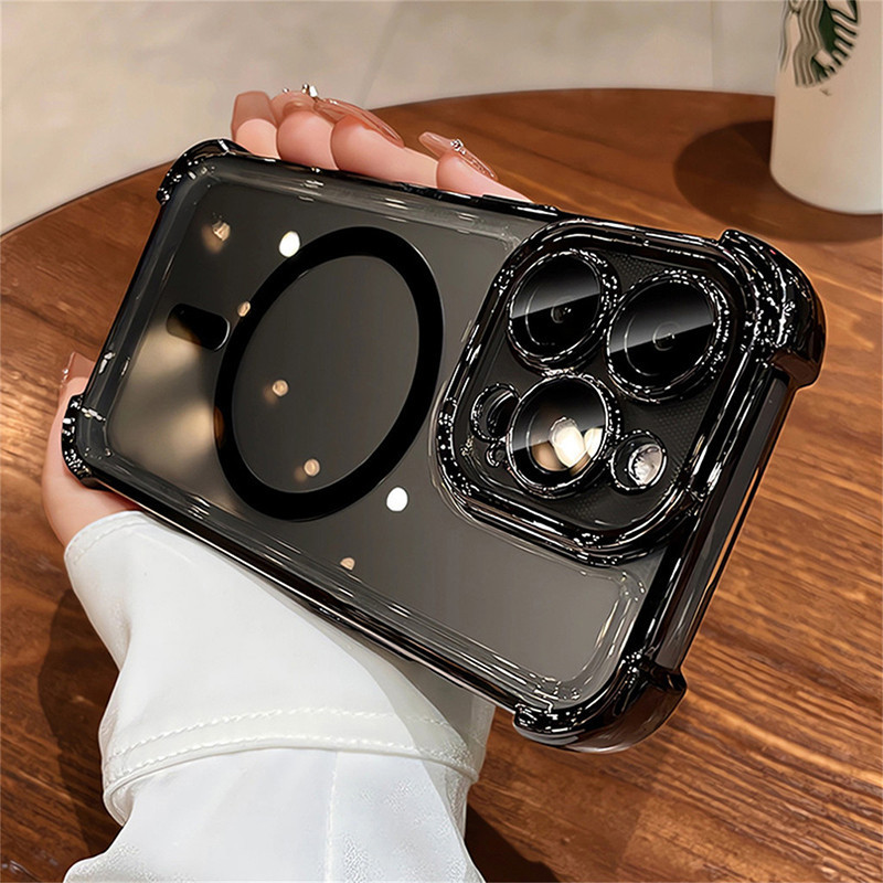 หรูหราโปร่งใสแม่เหล็กชุบเคสโทรศัพท์ สําหรับ iPhone 16 15 14 13 12 11 Pro Max 15 Plus กล้องป้องกันถุงลมนิรภัยกันกระแทกอะคริลิฮาร์ดปก