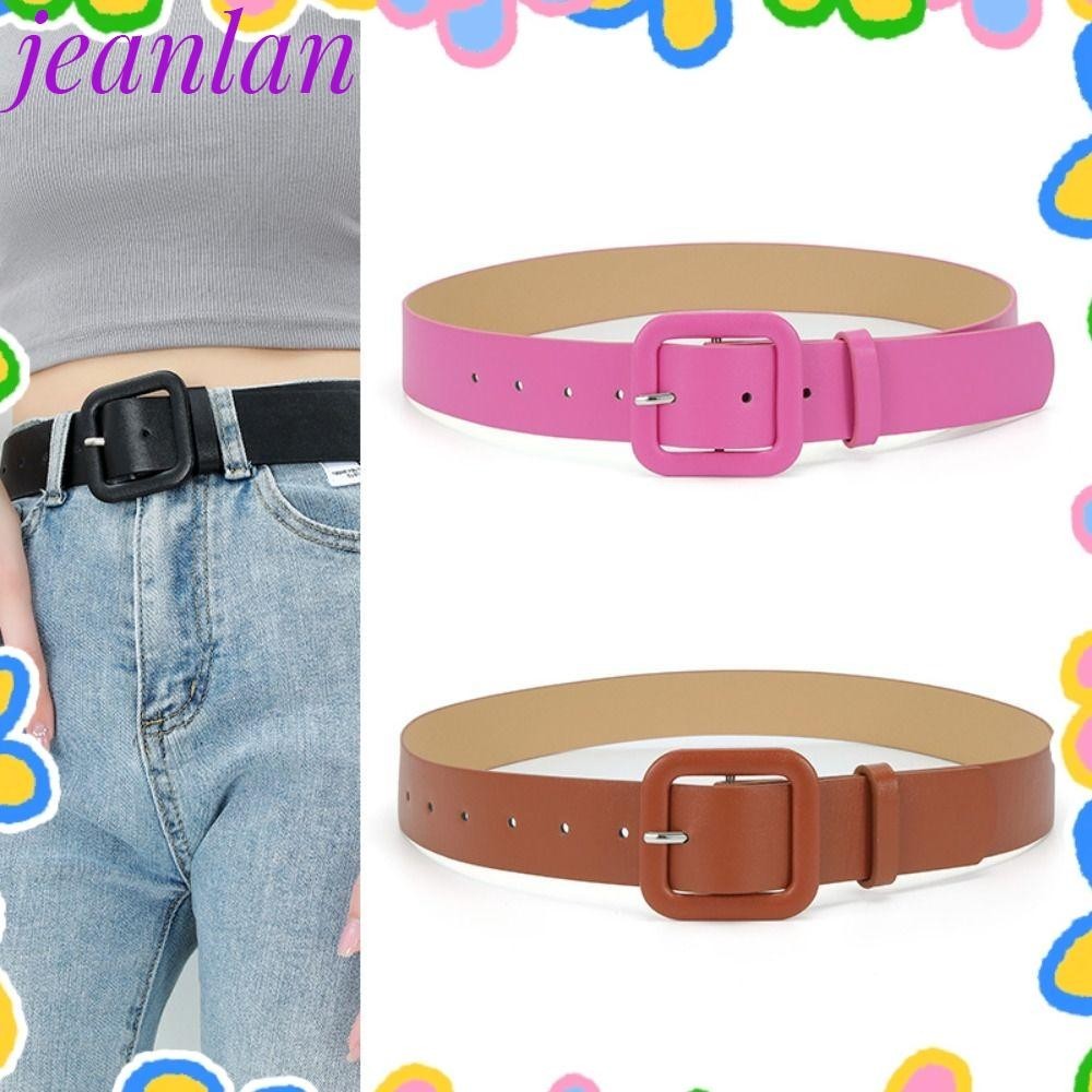 Jeanlan เข็มขัดหนัง ผู้หญิง สีลูกกวาด ลําลอง บาง สายรัดเอว