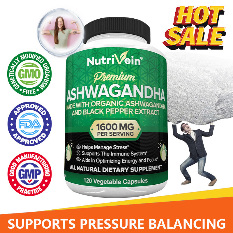 Nutrivein Organic Ashwagandha Capsules 1600 มก . - 120 แคปซูลมังสวิรัติ - เพื ่ อปรับปรุงความเครียดและความวิตกกังวล