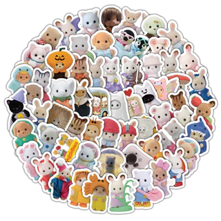 Calico Critters สติกเกอร์ 104PCS สติกเกอร์กันน้ําไวนิล Decals การ์ตูนน่ารักสําหรับหมวกกันน็อคจักรยานดินสอ