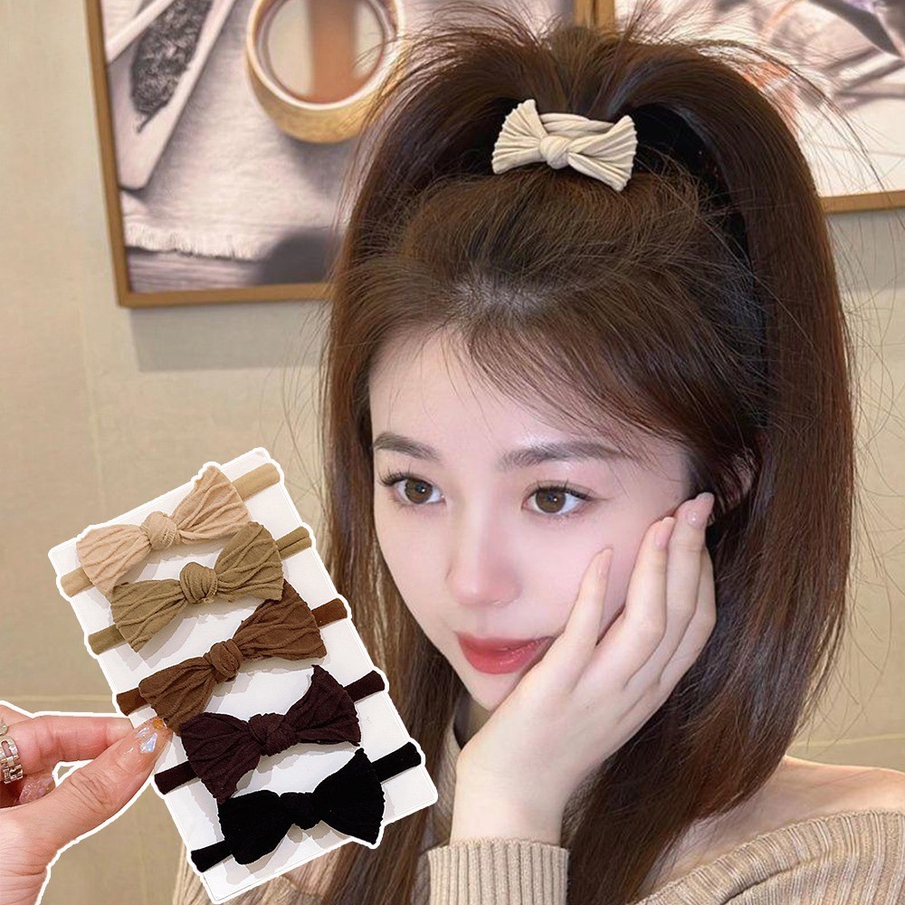 เกาหลี Minimalist ใหม ่ ยืดหยุ ่ นสูง Bow Tie แถบคาดศีรษะผมห ่ วงสําหรับผู ้ หญิง