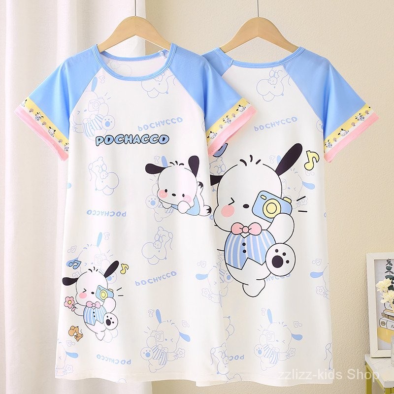 สาว Nightdress ฤดูร้อนเด็ก Nightdress เวอร์ชั่นเกาหลีแขนสั้นชุดนอนชุดสาวผ้าไหมนมการ์ตูนน่ารัก Homewear