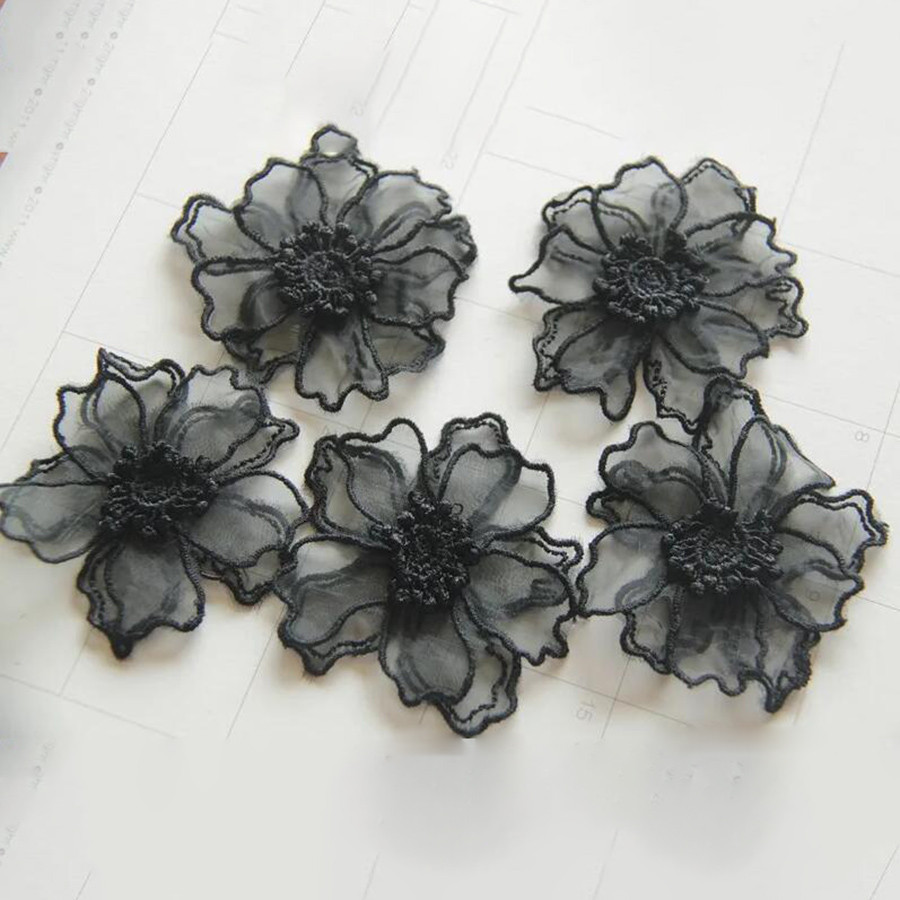 5 ชิ้นสองชั้นลูกไม้ดอกไม้ Applique ปักแพทช์ Rpair สําหรับ DIY Handmade Craft ชุดแต่งงานตกแต่ง 6.5 ซม.กว้าง
