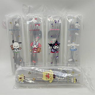 ช้อน ส้อม ตะเกียบ ลายการ์ตูน พร้อม กล่องใส เหมาะสำหรับพกพา