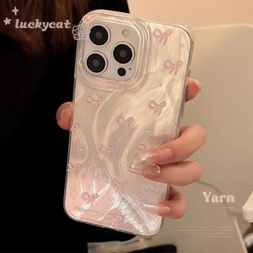 Iphone 15 14 13 12 11 Pro Max X Xr Xs Max 7 8 Plus SE2020 เคสโทรศัพท์ Ins สดสาวหัวใจโบว์สีชมพูฝาครอบโทรศัพท์นุ่ม