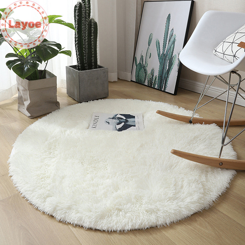 Layoe ขนสัตว์ปุยพรมห้องนั่งเล่น Faux Fur รอบเสื่อเด็กยาว Plush พรมหน้าแรกตกแต่งห้องนอน Shaggy พรม TH