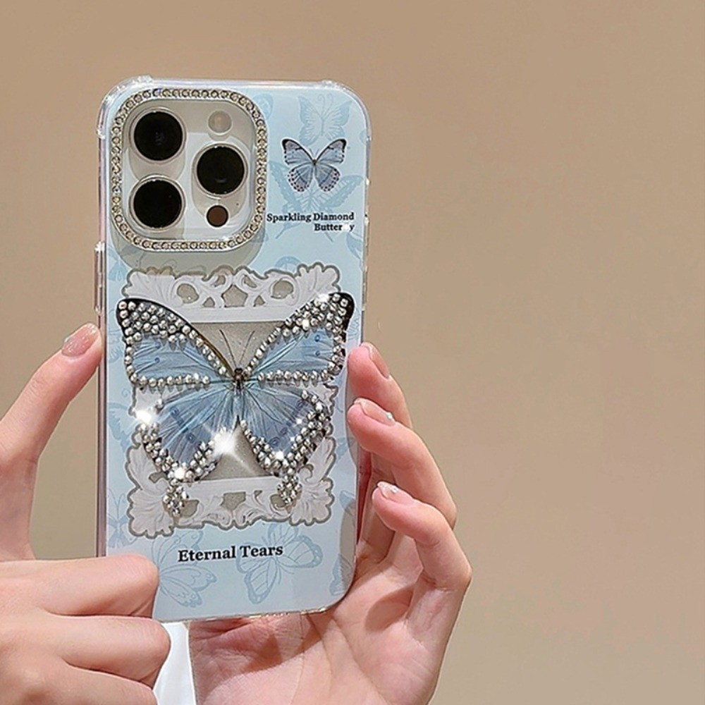 เกาหลี Girly เพชรผีเสื้อ IPhone กรณีเต็มร่างกายกันกระแทก Hard Case IPhone 11 หรูหราเพชรกล้องสําหรับ IPhone 15 14 13 12 11 Pro Max