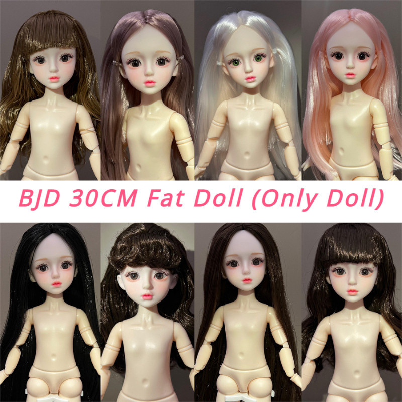Bjd 30 ซม.ตุ๊กตาไขมัน (เฉพาะตุ๊กตา) 30 ซม.BJD ตุ๊กตาแต่งหน้า 3D จําลองตา 20 ข้อต่อเคลื่อนย้ายได้ Nude Body สาว DIY Dressing ของเล่น