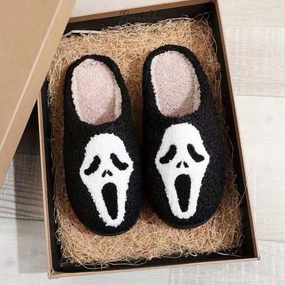 {2024-BEY }Unisex Ghost Face Shoes Cozy Halloween Fluffy Slippers for Winter Indoor Outdoor [BeautYou.th ]