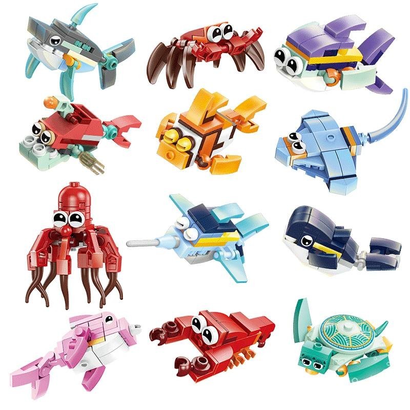 Children's Assembled Marine Animals Compatible with Lego Puzzle Small Particles Assembling Building Blocks Fire Battleship Model Toys 0e01