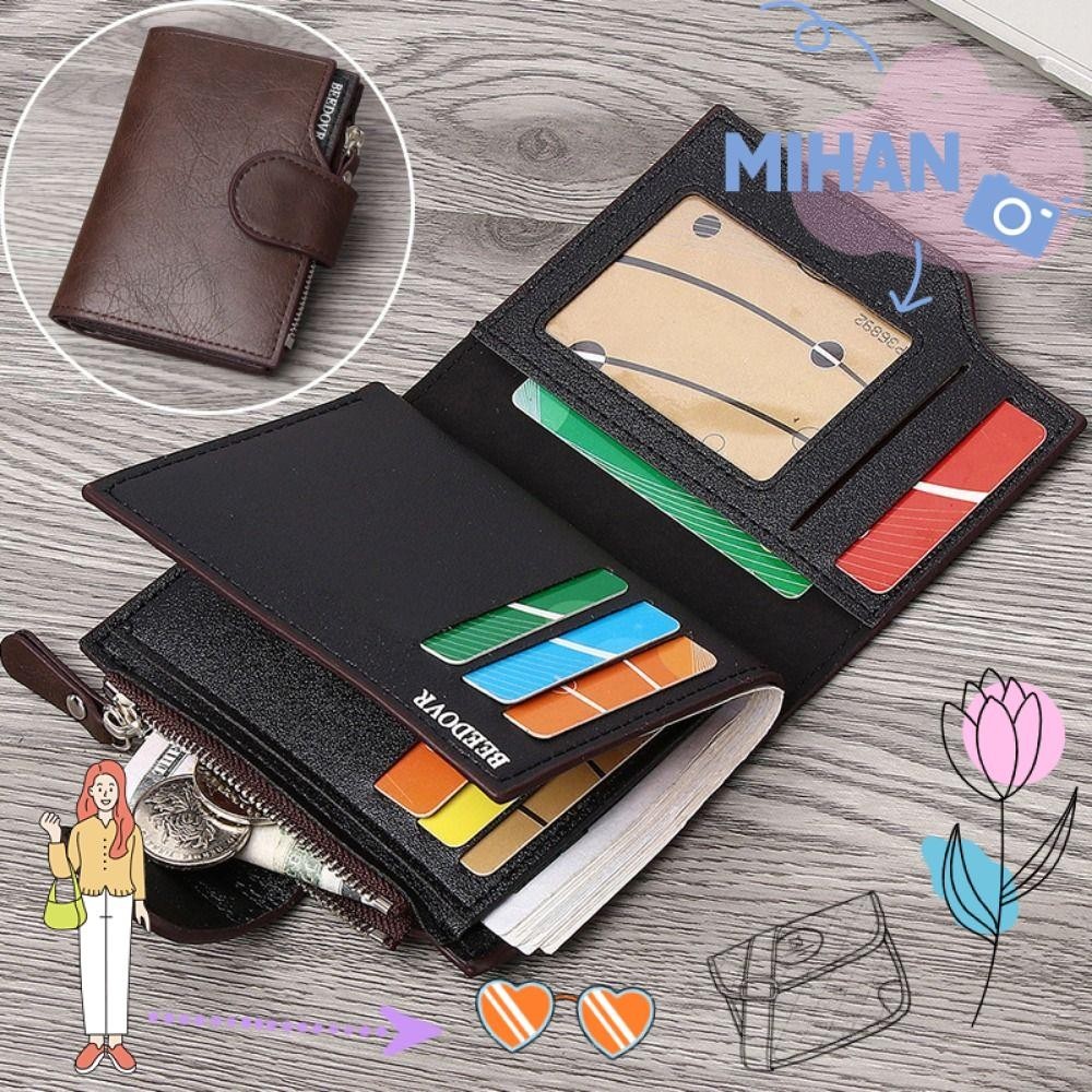 Mh Coin Purses, Slim PU Leather Mens Wallet, Vintage with Zipper Short Credit Card Holder Men