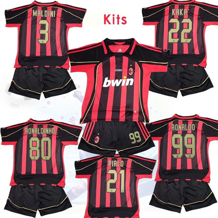 06 07 Retro เสื้อผ้าเด็ก AC Milan Kids Retro Jersey 2006 2007 Kaka Soccer Jersey