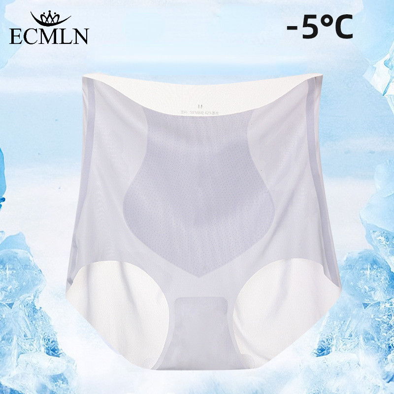 Ecmln ผู้หญิงเอวสูงผ้าไหมน้ําแข็ง Ultrathin กางเกงไม่มีรอยต่อ Tummy ควบคุมชุดชั้นในผ้าไหมด้านล่าง Crotch Lifting กางเกง