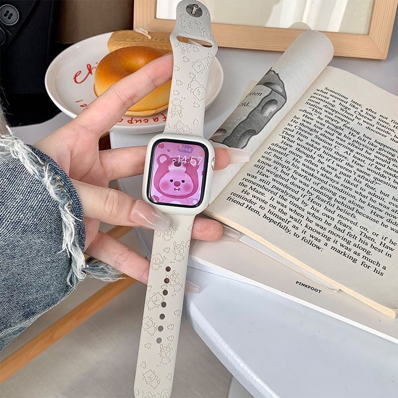 libi ใหม่ Lame แกะสลักซิลิโคนสายการ์ตูน iwatch สาย S9 น่ารัก Apple Watch Applewatch Watch