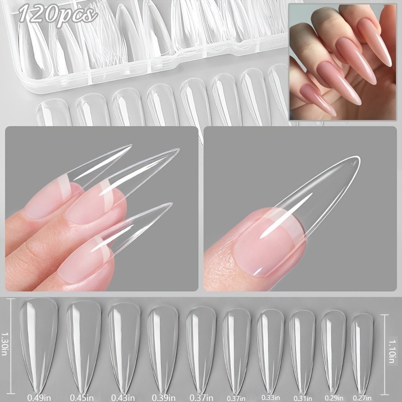 120 ชิ้น Full Cover Square Oval Transparent False Nail Tips – Soft Gel Tips เครื่องมือทําเล็บ