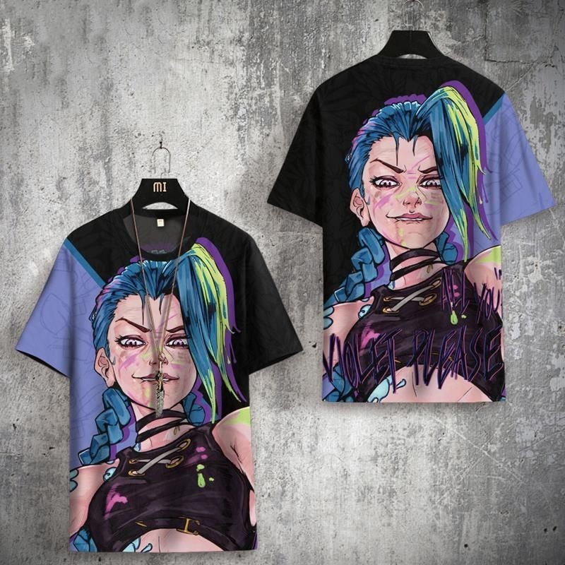 เสื ้ อยืดแขนสั ้ น League Of Legends Arcane Jinx ปี 2024 - เท ่ สําหรับเด ็ กผู ้ ชาย