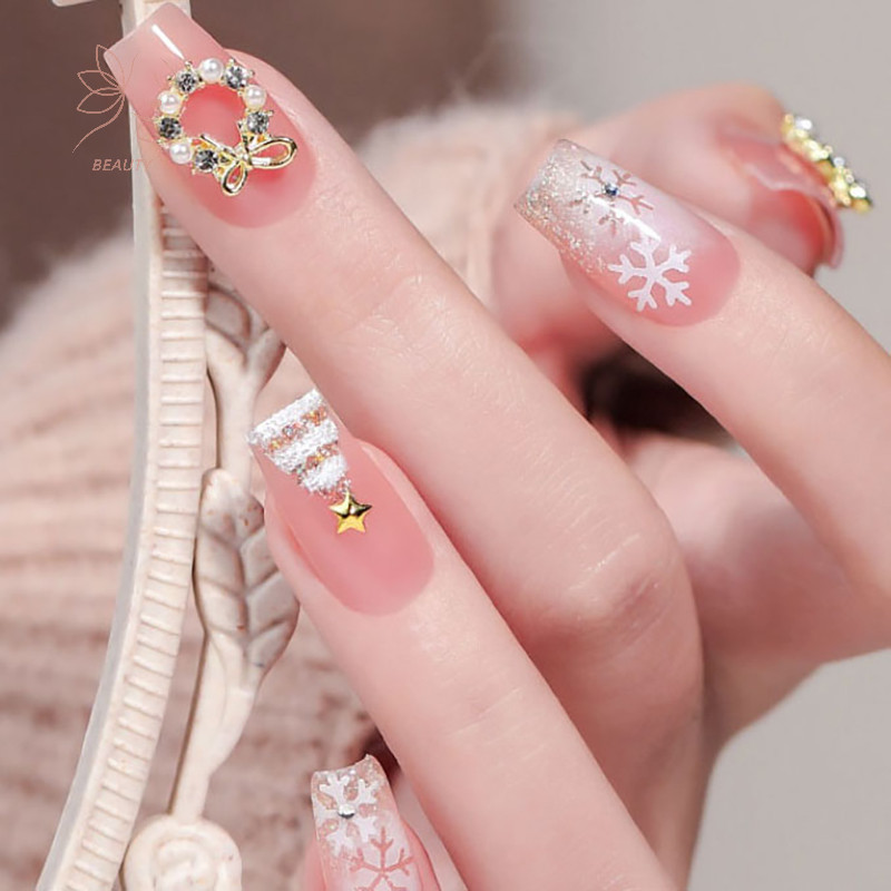 [maybeauty] 5 ชิ้น Garland Bowknot Pearl Zircon Nail Art Ch Rhinestone Christmas Design Crystals เครื่องประดับตกแต่งเล็บ {TH}