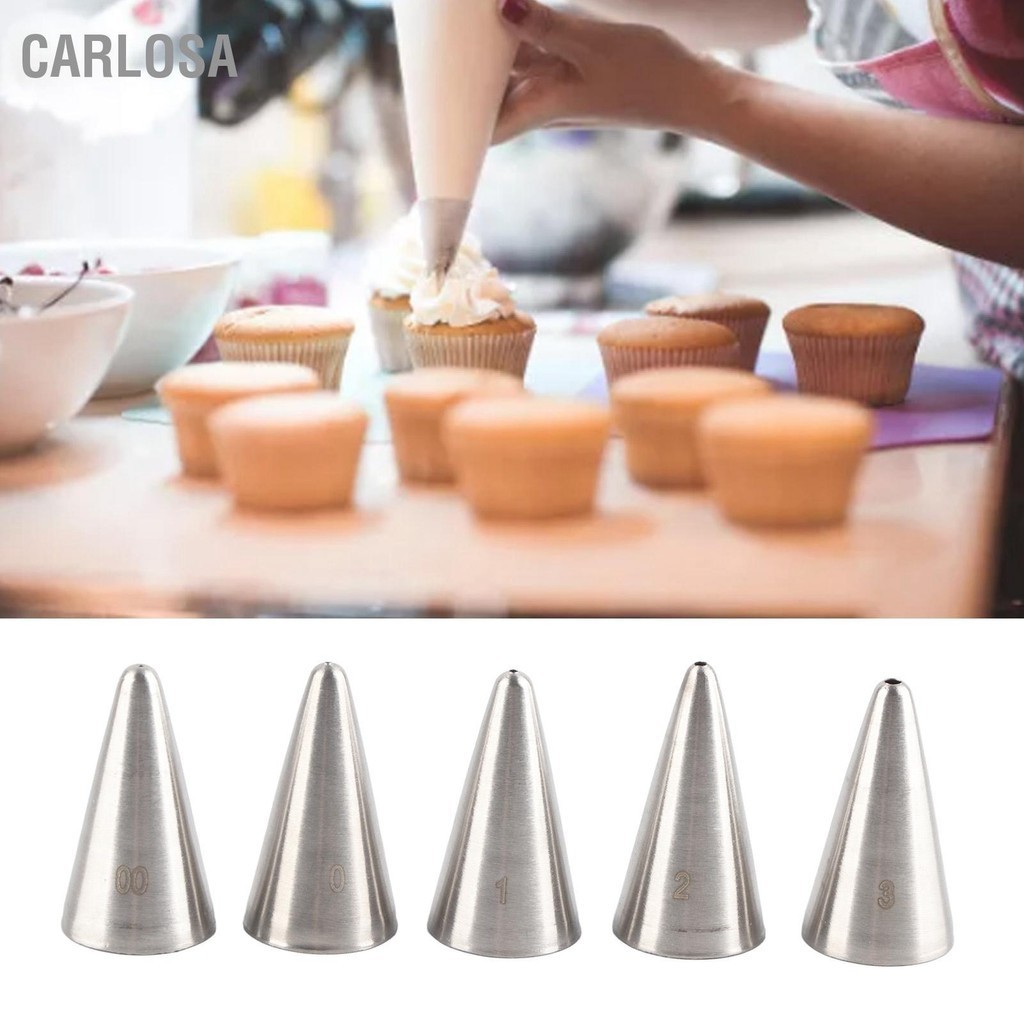 CARLOSA 5 ชิ้นเคล็ดลับท่อตั้งอุปกรณ์ตกแต่งเค้กสแตนเลสสำหรับการอบคัพเค้กคุกกี้