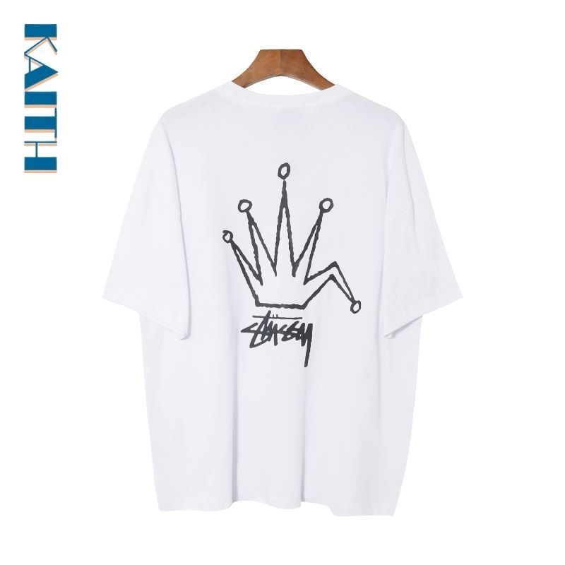 #T8 Unisex ยอดนิยม Vintage เกาหลี Monochrome Line Crown รูปแบบมือวาดพิมพ์ Streetwear กราฟิก Tee คู่ผ้าฝ้าย Crewneck Plus ขนาดเสื้อยืดสําหรับชาย