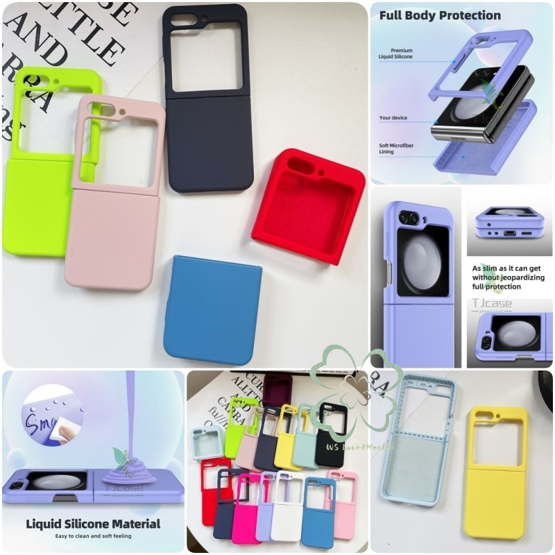 เคสซิลิโคนเหลวสีทึบ Samsung Galaxy Z Flip 6 Z Flip 5 Slim Soft ไมโครไฟเบอร ์ ปลอกซับ Samsung Z Flip6 Flip5 ฝาครอบเชลล ์