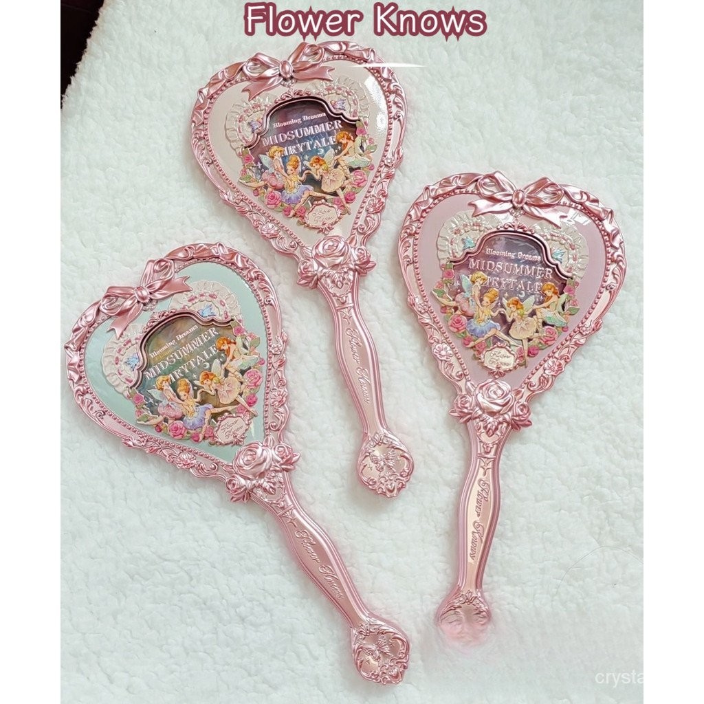 In Stock-FLOWER KNOWS  New Midsummer Night Handheld Mirror Cream Powder Vanilla White Mint Good-looking Princess Makeup Mirror Z48D
