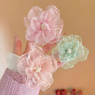 Camellia Artifical ดอกไม ้ หัว DIY ดอกไม ้ คลิปผม Hairpin ชุดเจ ้ าสาวอุปกรณ ์ เสริมผมดอกไม ้ ปลอม Organza ชีฟอง ้