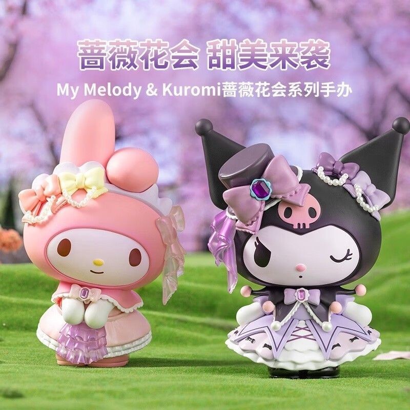 Sanrio Rose Flower Club Series Kuromi Melody รูปน่ารัก 15 ซม.เครื่องประดับตั้งโต๊ะไม่แท้ (ไม่มีการ์ด) - รูปที่ 3