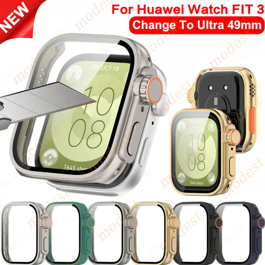 เปลี่ยนเคสอัลตร้าสําหรับ Huawei Watch Fit 3 เคสกระจกนิรภัยฟิล์มป้องกันสําหรับ HuaweiWatch Fit3 อัพเกรด Uitra 2