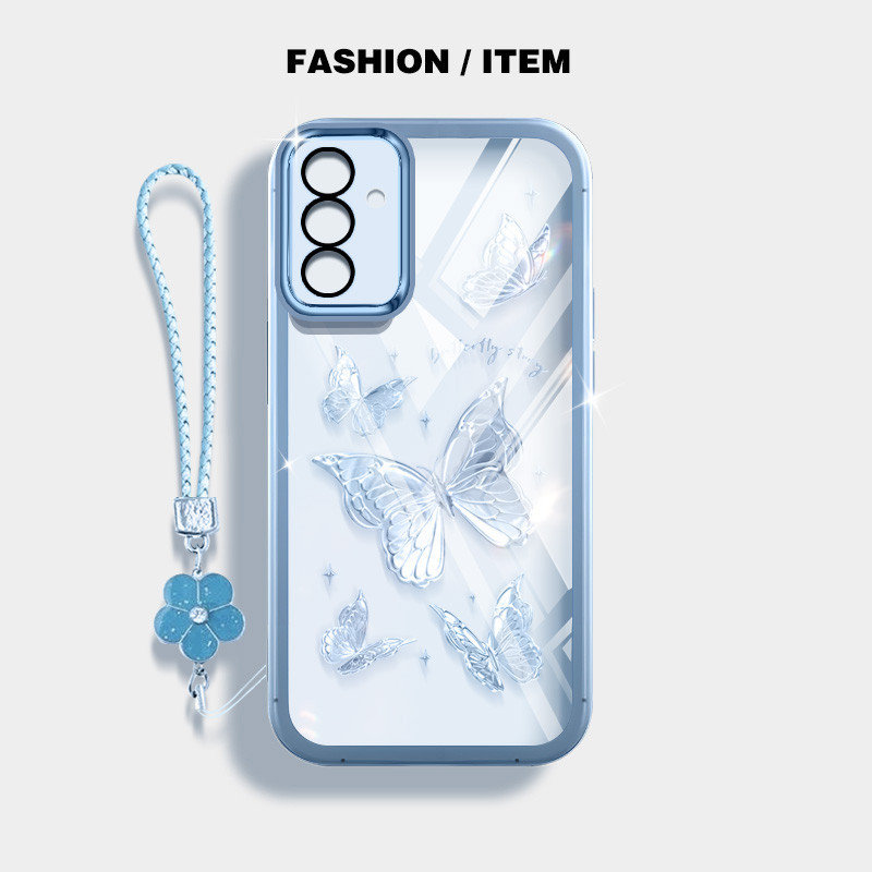 SAMSUNG ผีเสื้อหรูหรากันกระแทกเคสโทรศัพท์samsung Galaxy A55 A35 A25 A15 A13 A14 A34 A54 5G A13 A14 A15 A24 A04S 4Gปลอกโปร่งใสฝาครอบป้องกันด้วยเชือกแขวนดอกไม้