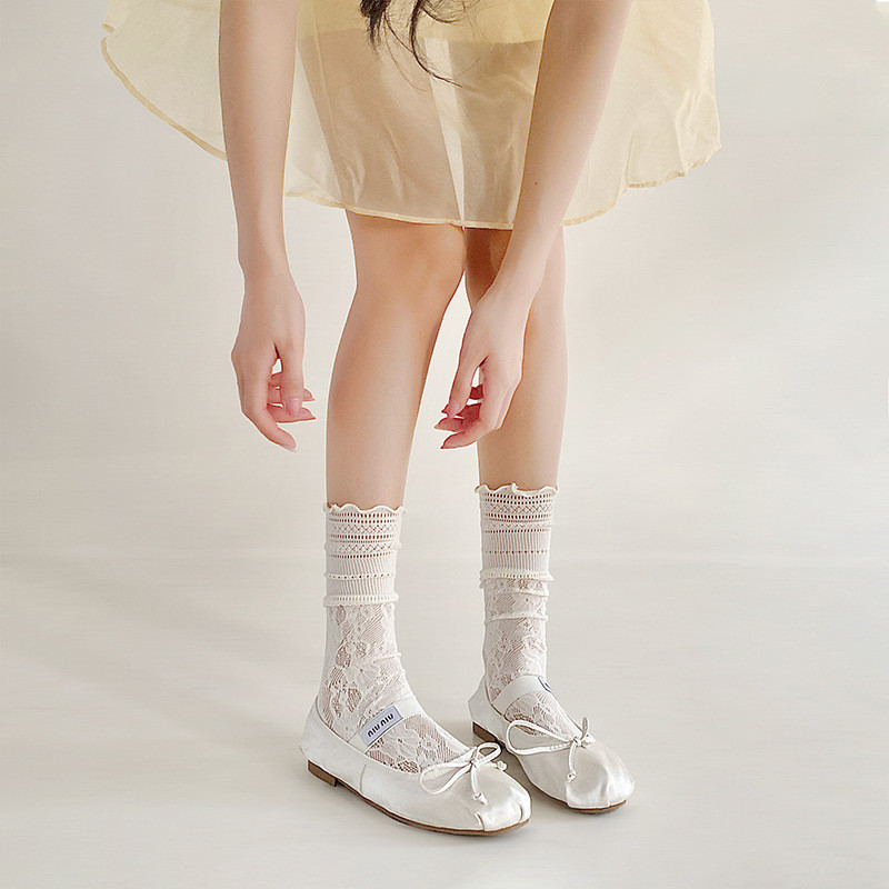 ถุงเท้าผู้หญิง JK สไตล์เกาหลี ถุงเท้าผู้หญิงลูกไม้สีทึบ สไตล์โลลิต้า สวมใส่สบาย - รูปที่ 3