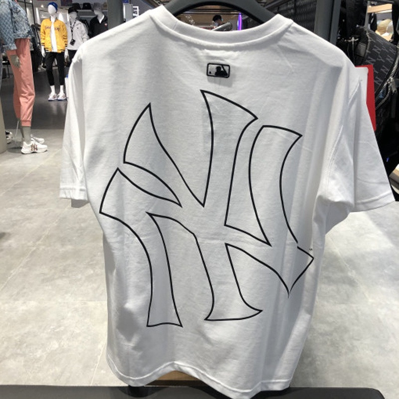 🚚พร้อมส่ง🚚Mlb ใหม่เสื้อยืดลําลองสําหรับผู้ชายผู้หญิงแขนสั้นคอกลมพิมพ์ลายตัวอักษร Ny ทรงหลวม